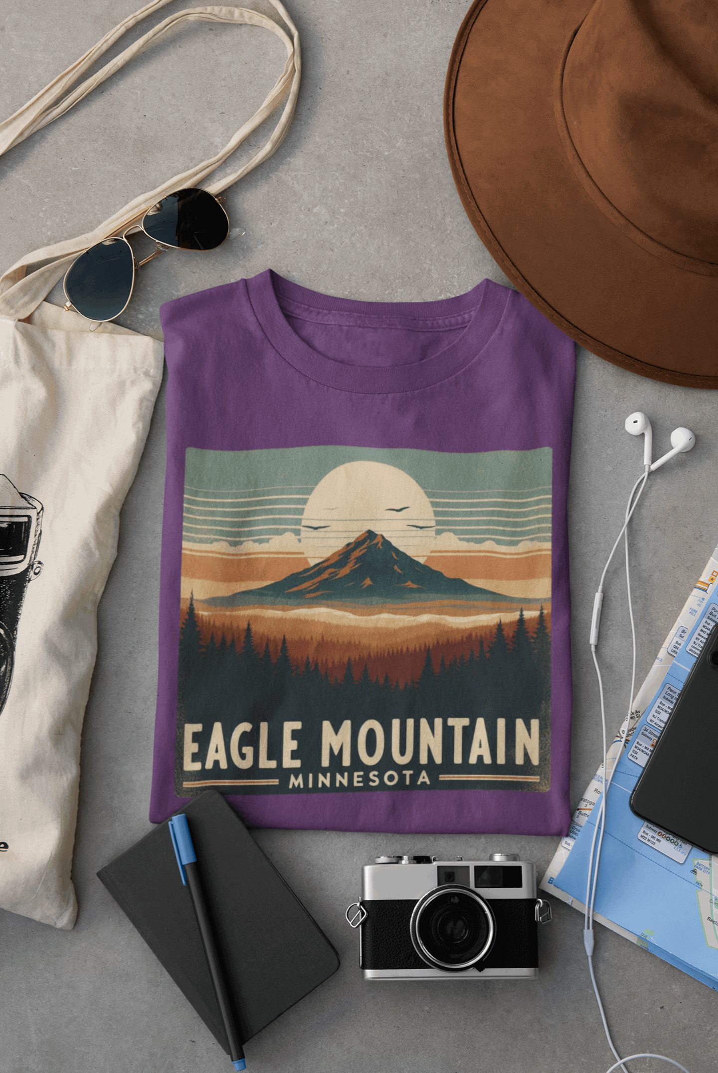 Superior National Forest Eagle Mountain tee in purple laid flat