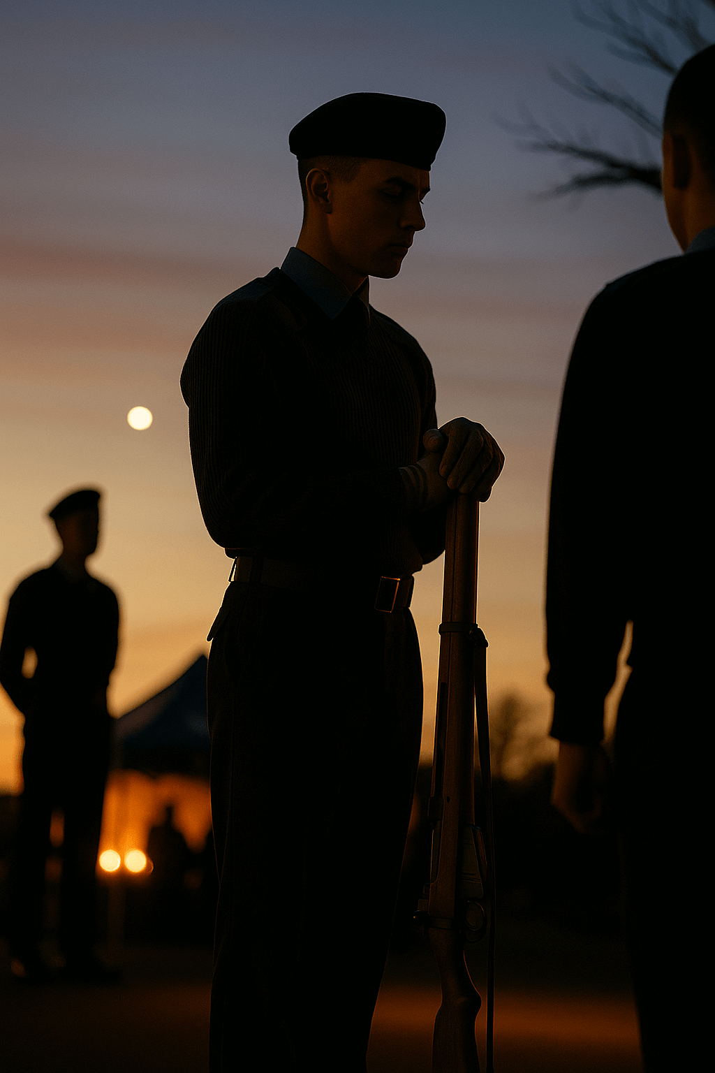 A New Zealand cadet stands in solemn remembrance during an ANZAC Day dawn service ceremony