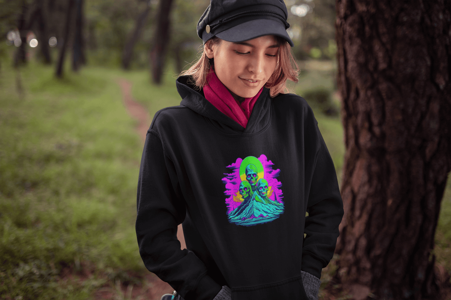 Zombie Skull Organic Hoodie – Gothic Graphic Sweatshirt for Horror Fans & Streetwear Lovers