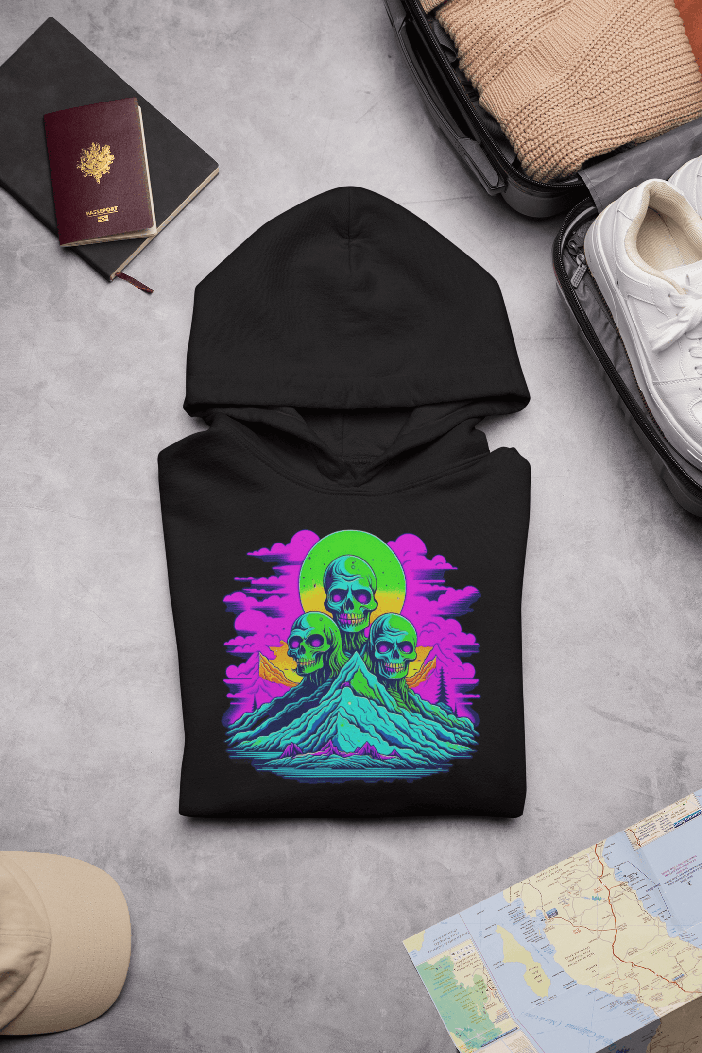 Zombie Skull Organic Hoodie – Gothic Graphic Sweatshirt for Horror Fans & Streetwear Lovers
