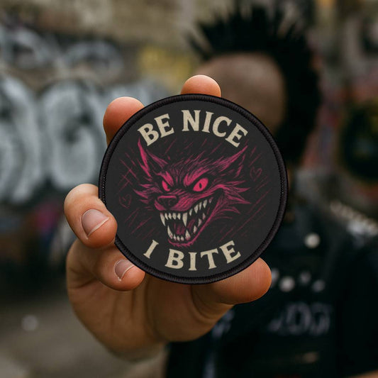 Wolf Morale Patch “Be Nice I Bite” – Feral Wolf Tactical Badge