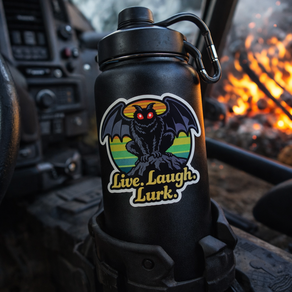 Mothman Sticker “Live Laugh Lurk” - Retro Cryptid Decal for Water Bottles, Laptops & Gear