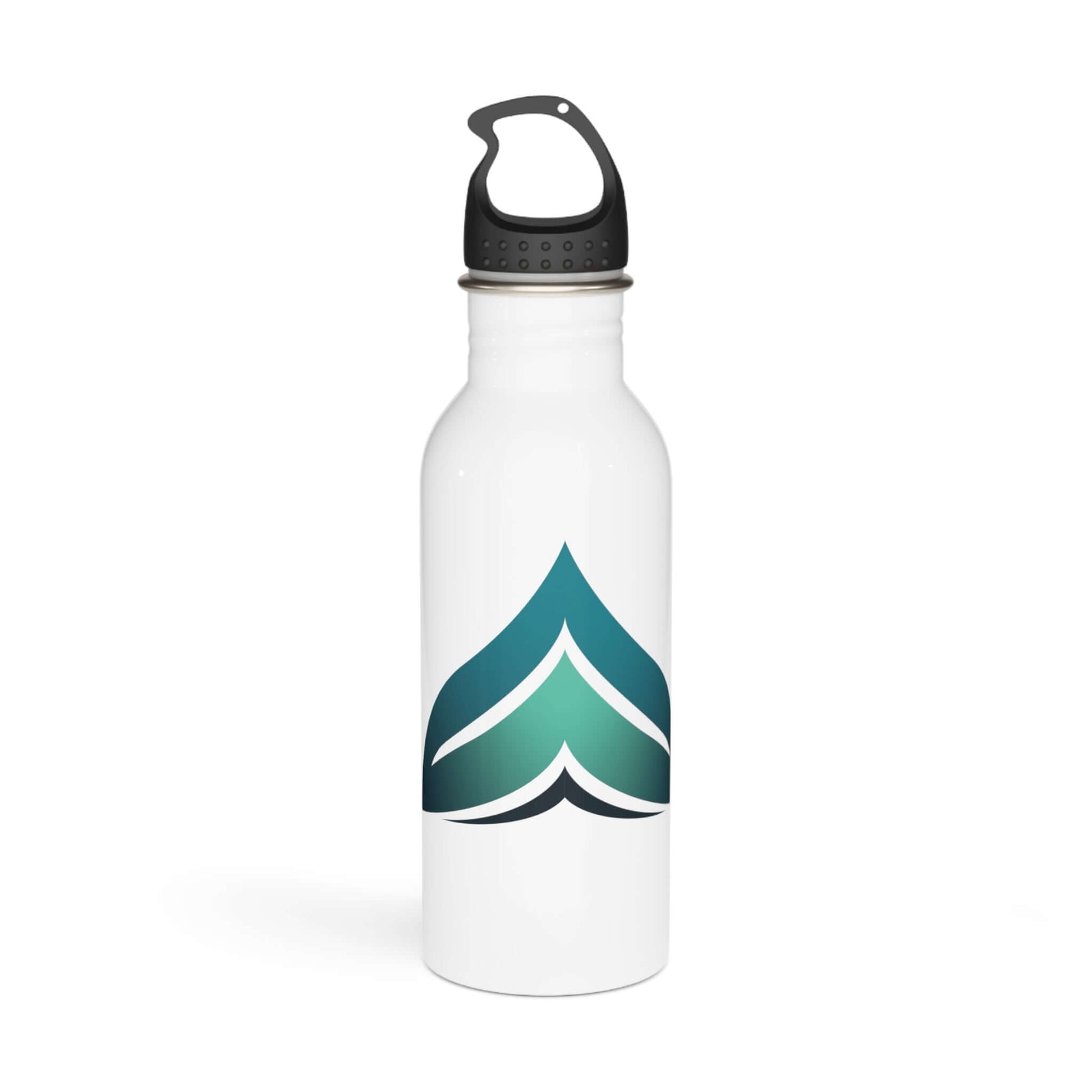 Wyld Peak stainless steel water bottle with cap attached, white background.
