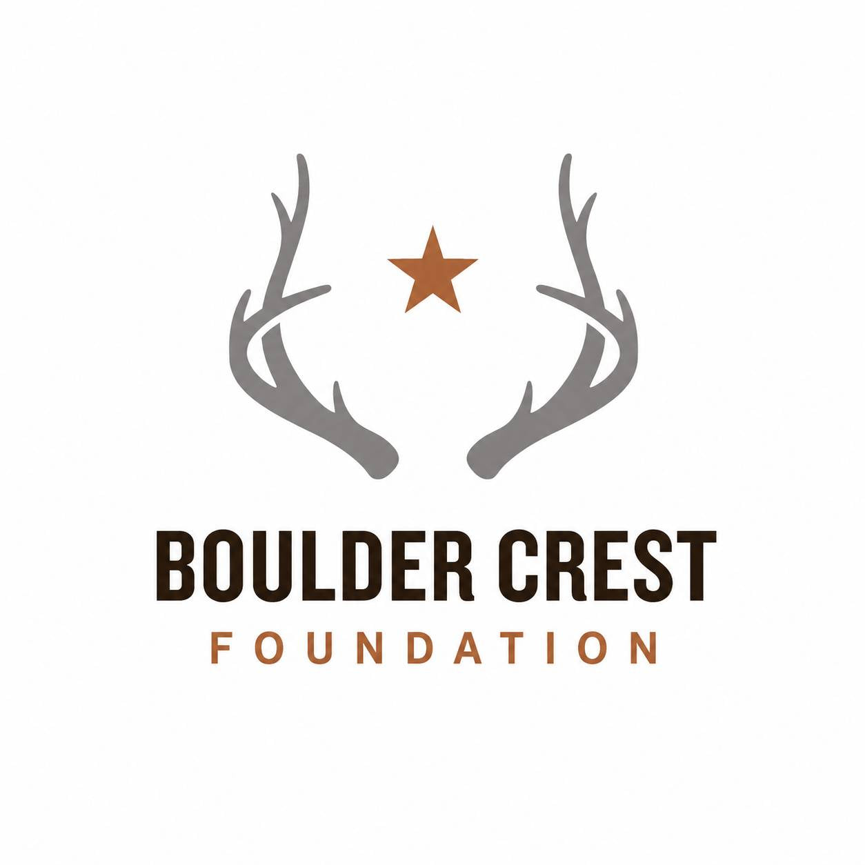 Boulder Crest Foundation logo featuring two gray antlers framing a brown star, with the text 'BOULDER CREST' in dark brown and 'FOUNDATION' in brown below, on a white background.