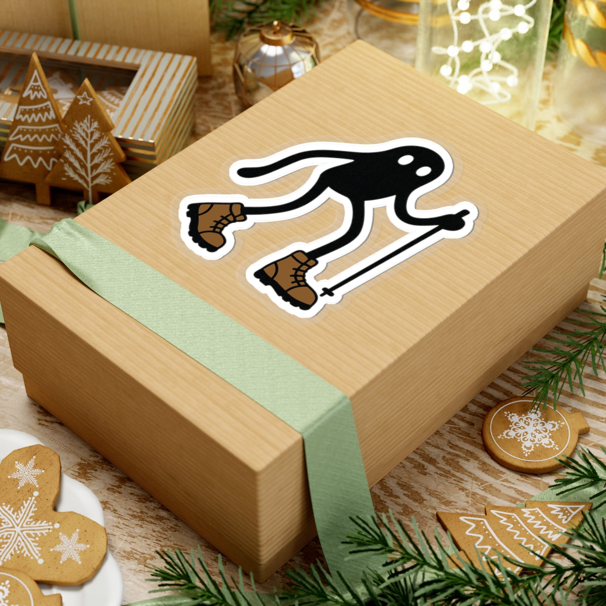 Fresno Nightcrawler cryptid vinyl sticker 6x6 inch on box, funny outdoor decal.