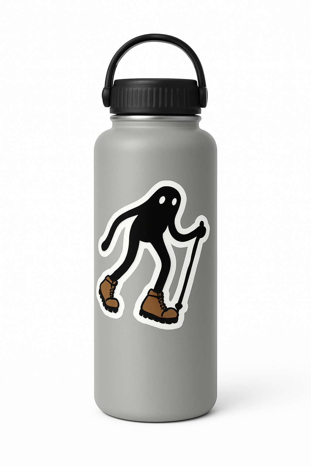 Fresno Nightcrawler funny cryptid hiking sticker on aluminum water bottle, waterproof vinyl decal.