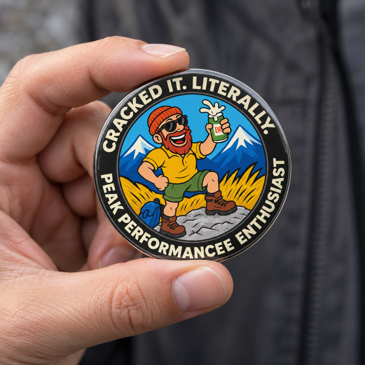 Funny Hiking Pin - Cracked It. Literally.