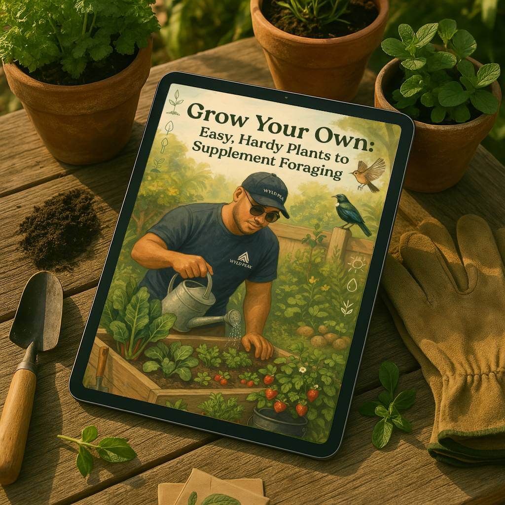 Wyld Peak digital guide "Grow Your Own Food" shown on a tablet