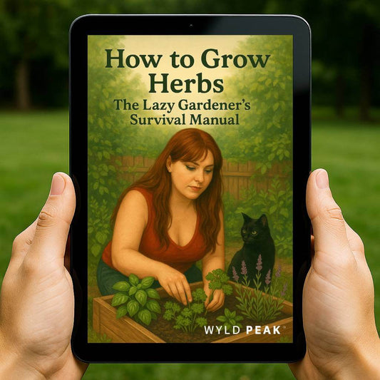 Wyld Peak’s How to Grow Herbs – The Lazy Gardener’s Survival Manual displayed on a tablet