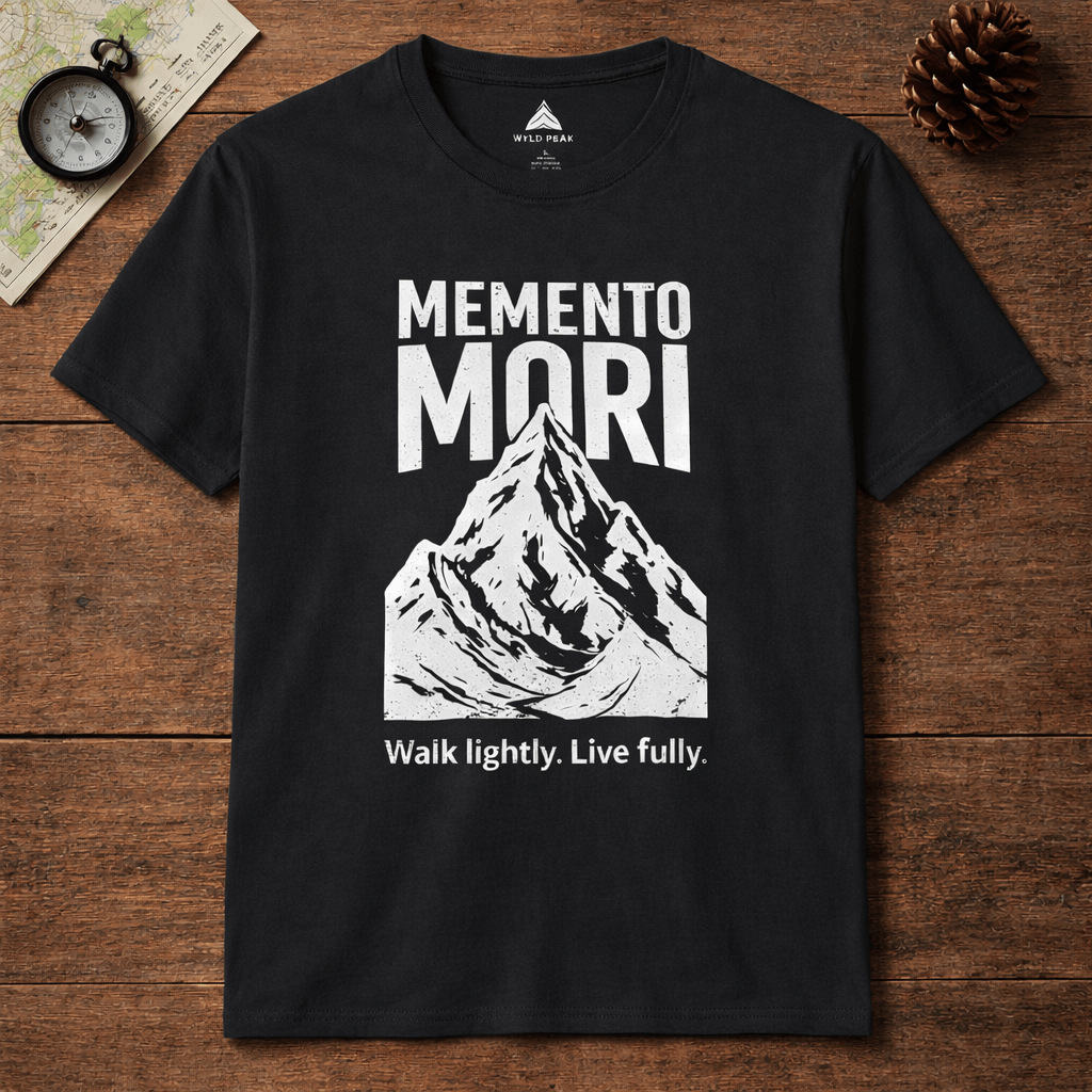 black memento mori stoic philosophy graphic tee laid flat