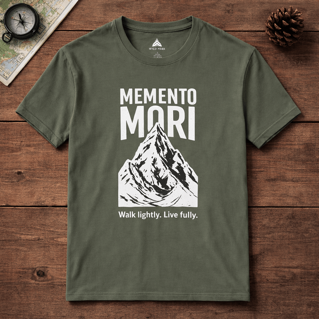 green memento mori unisex philosophy graphic tee laid flat