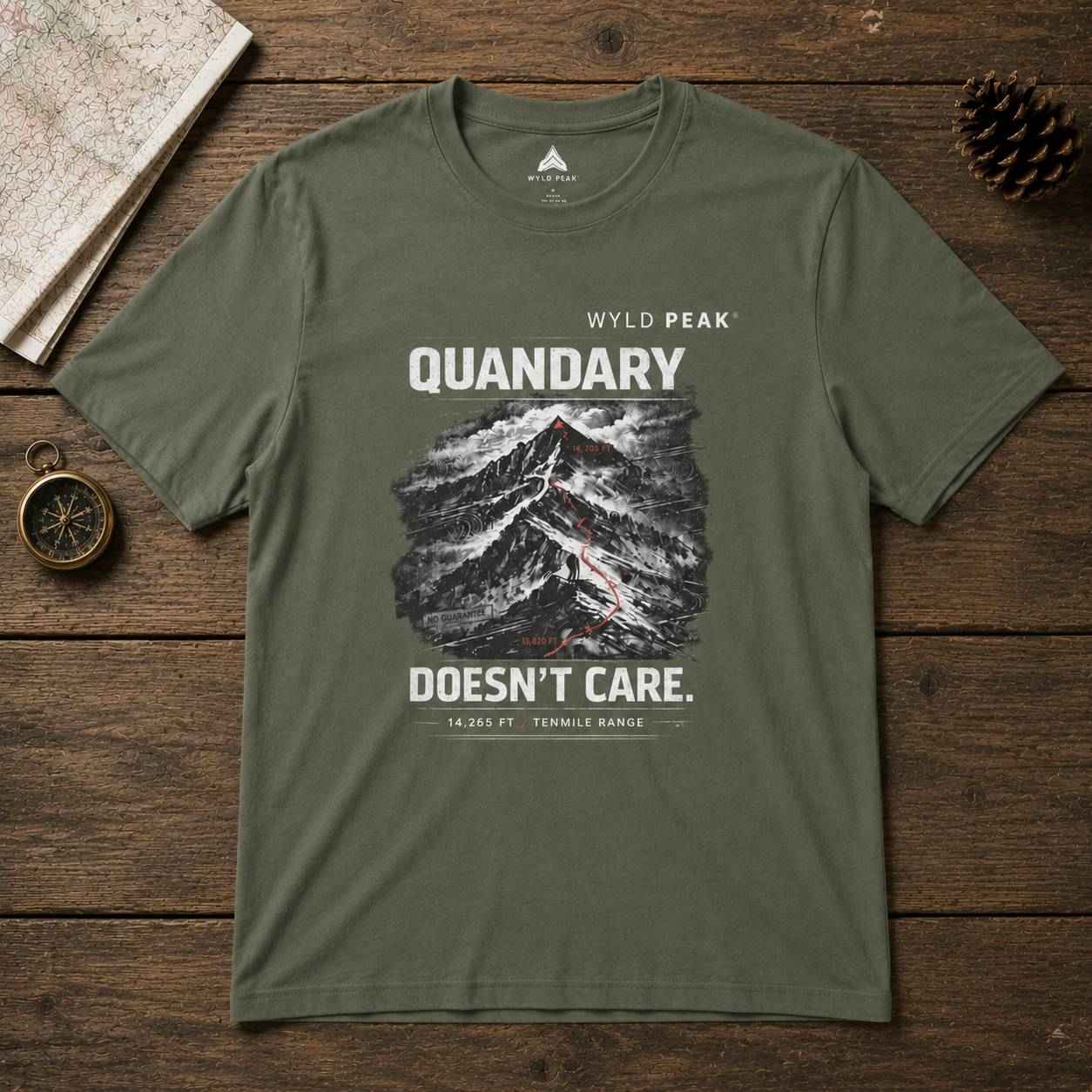 Quandary Doesn’t Care T Shirt - Colorado 14ers Hiking Tee