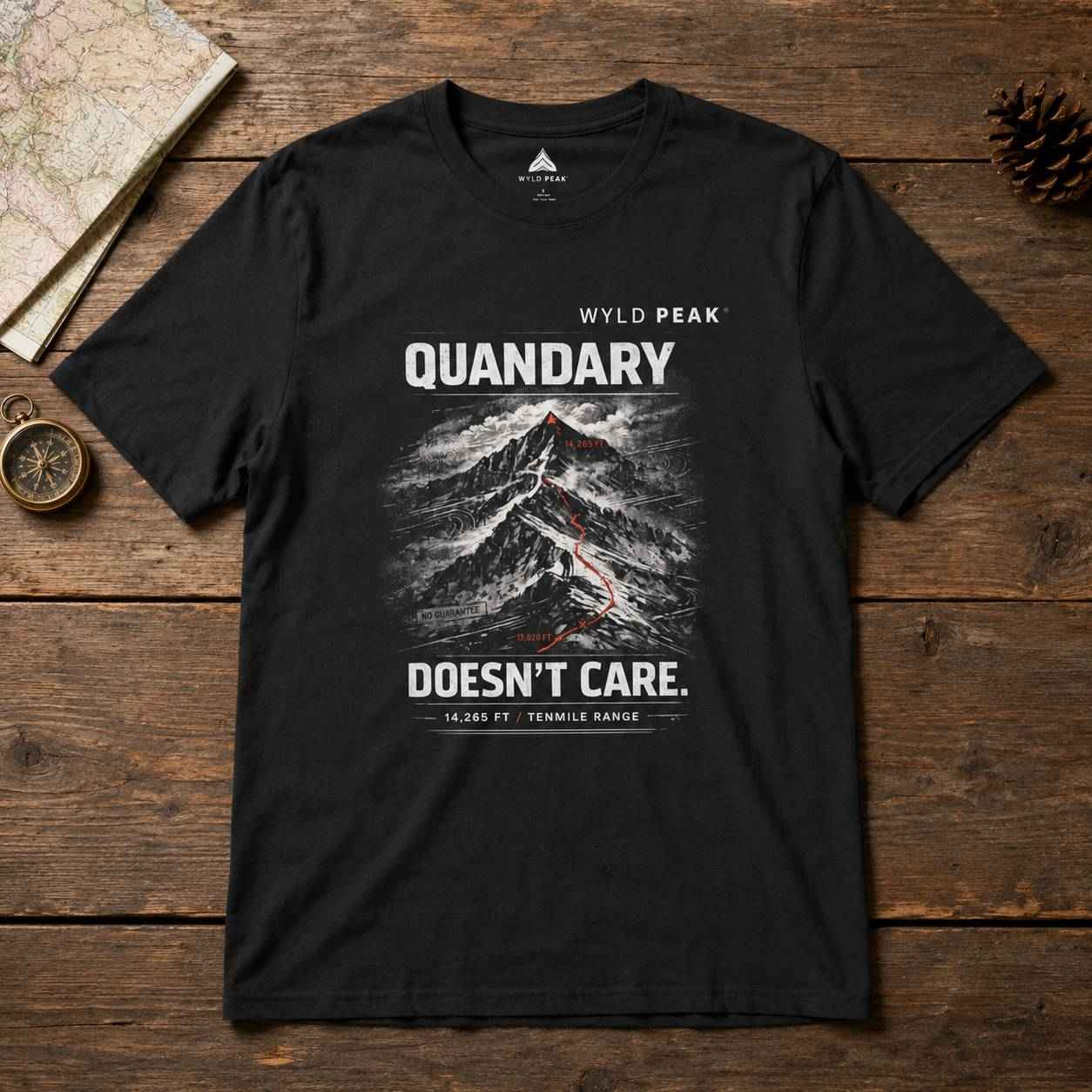 Quandary Doesn’t Care T Shirt - Colorado 14ers Hiking Tee
