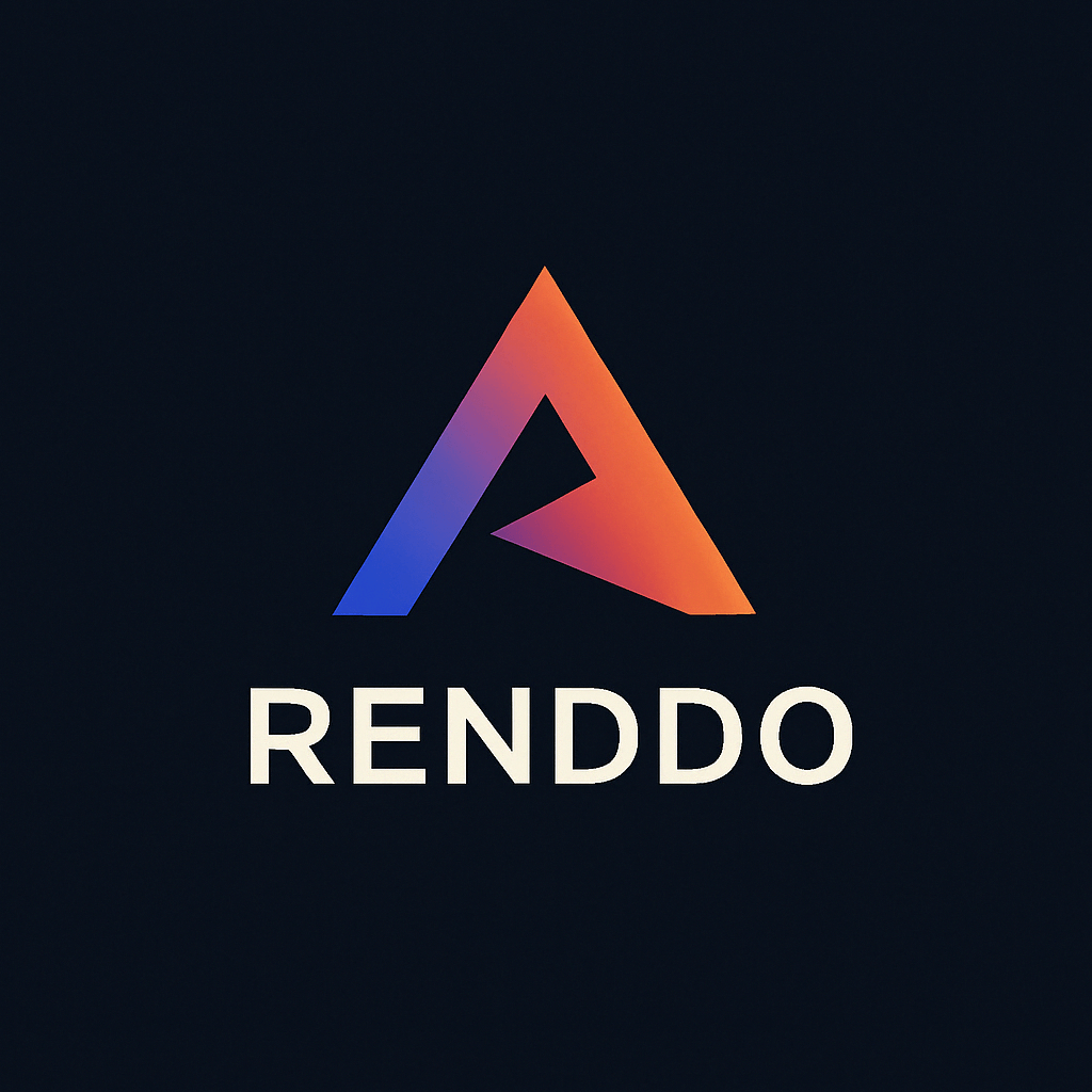 Striking minimalist Renddo brand logo in black and white