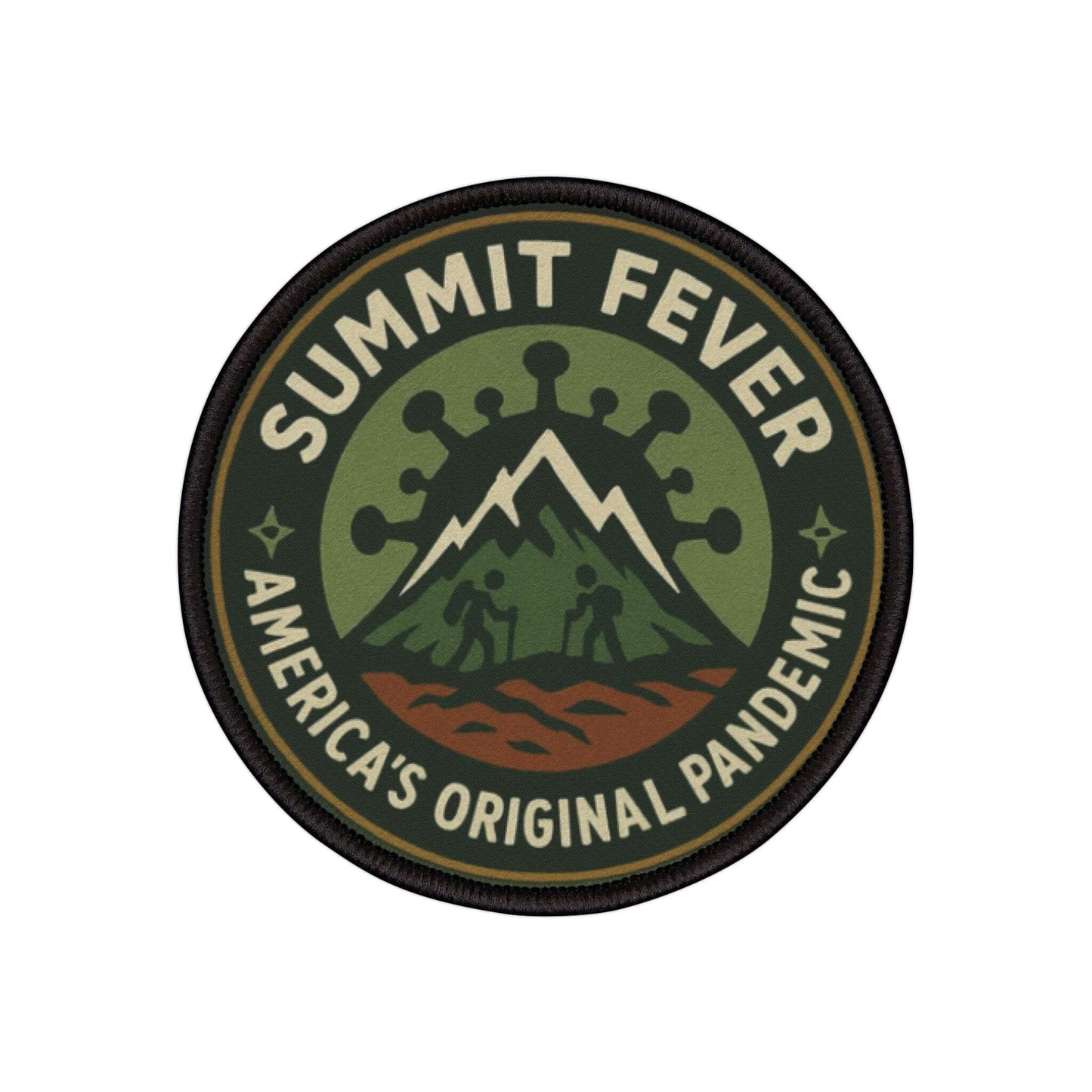 Summit Fever patch on white background - hiking badge with bold text design