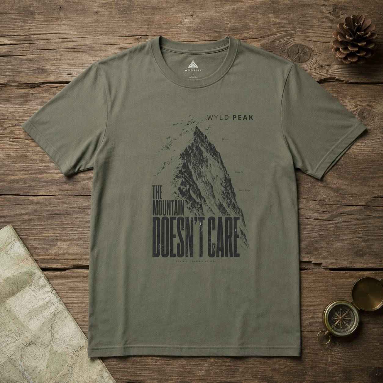 The Mountain Doesn’t Care T Shirt - Stoic Mountaineering Tee