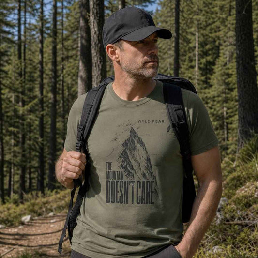 The Mountain Doesn’t Care T Shirt - Stoic Mountaineering Tee