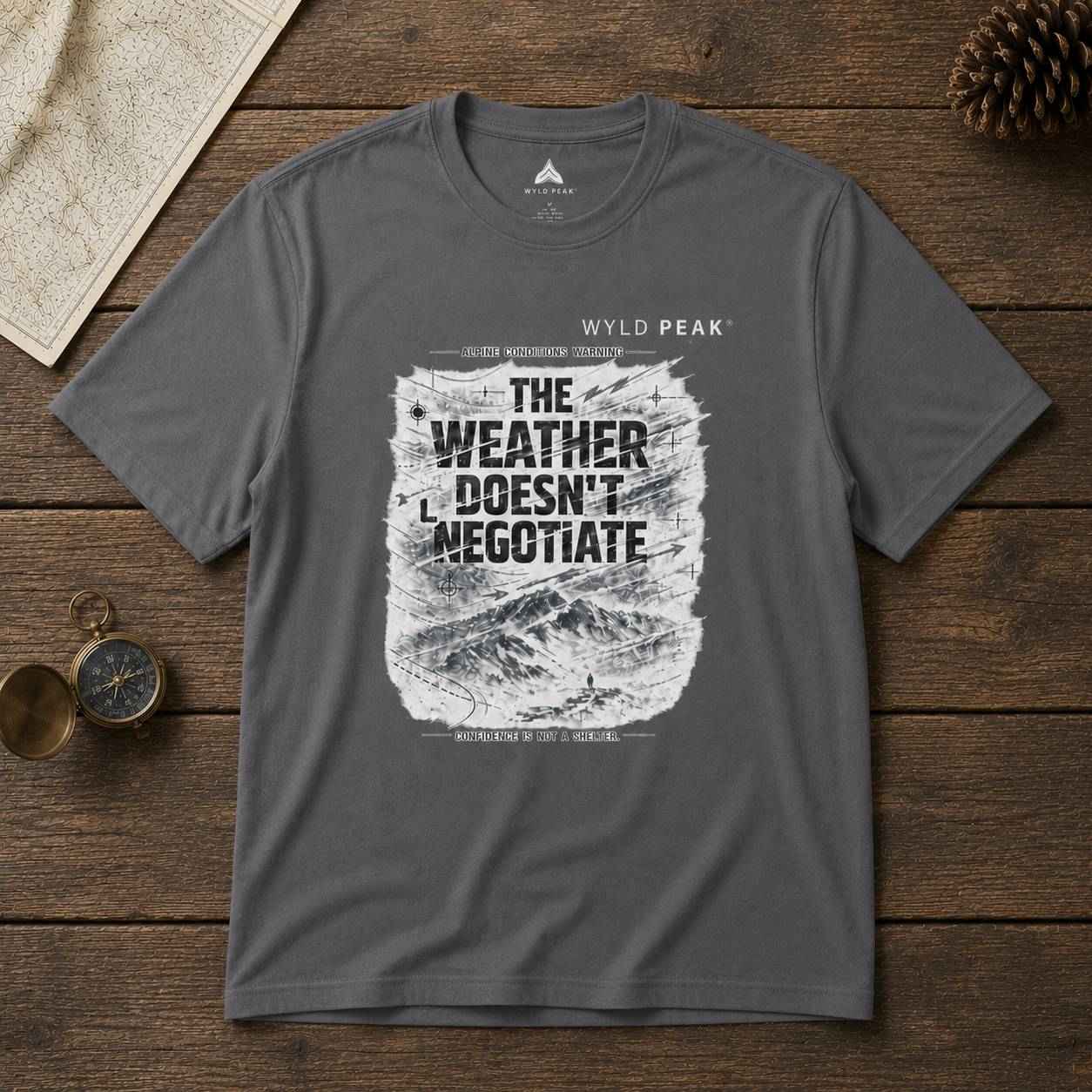The Weather Doesn’t Negotiate T Shirt - Alpine Hiking Tee