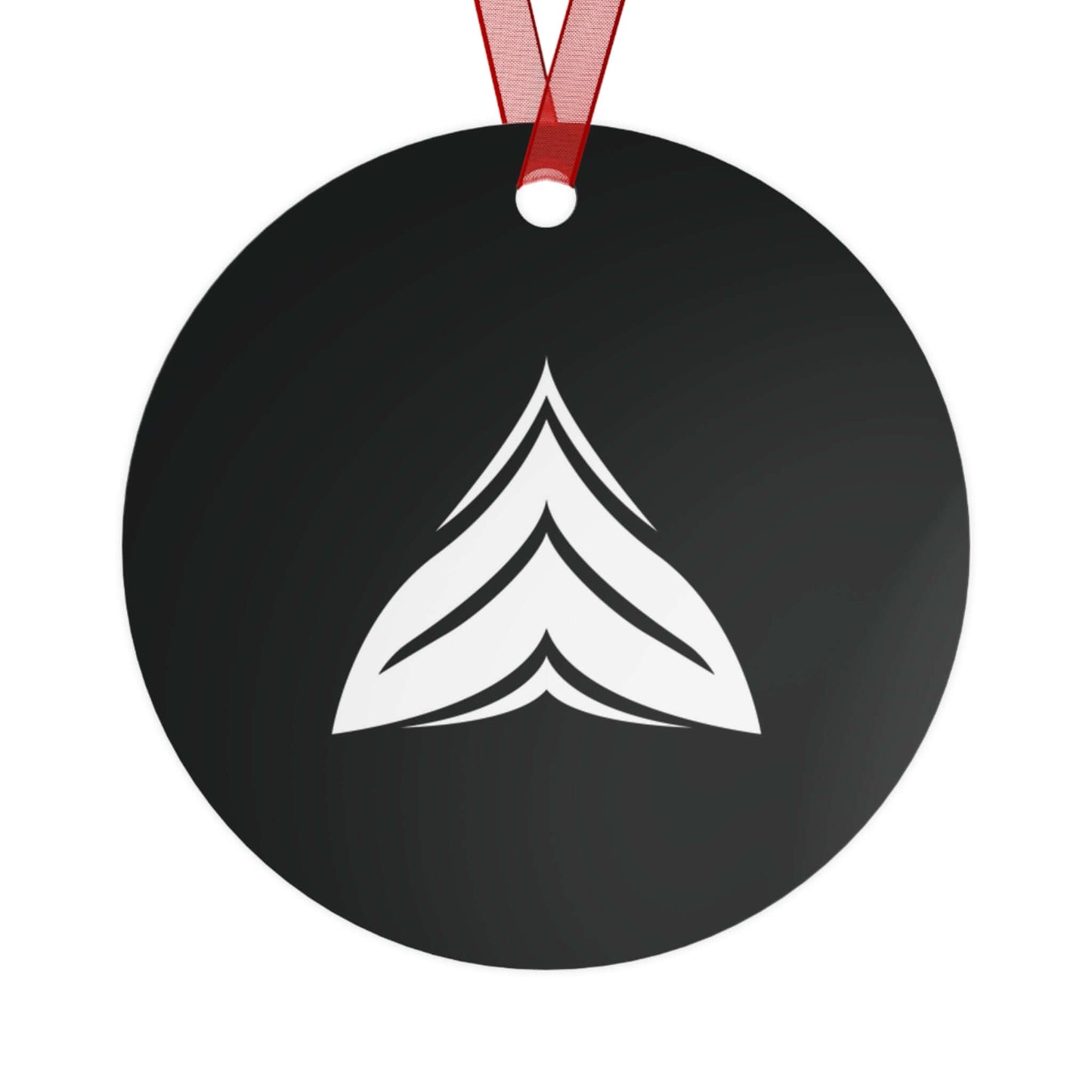 Back view of Wyld Peak aluminum Christmas ornament on a plain white background.
