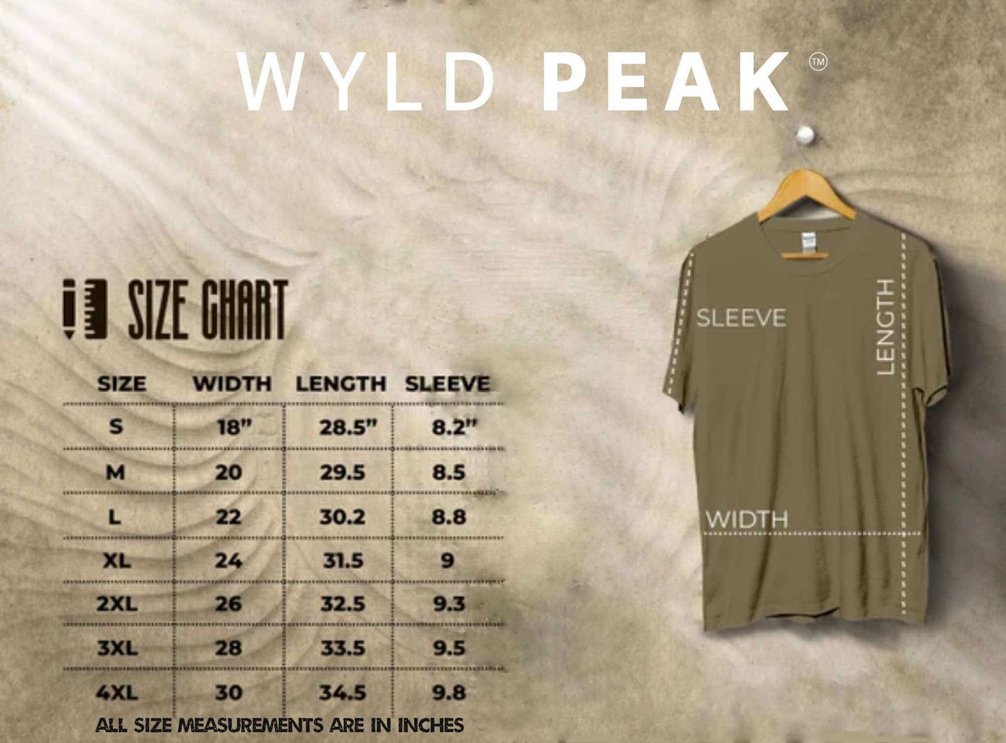 Size guide for Denali National Park tee from Wyld Peak