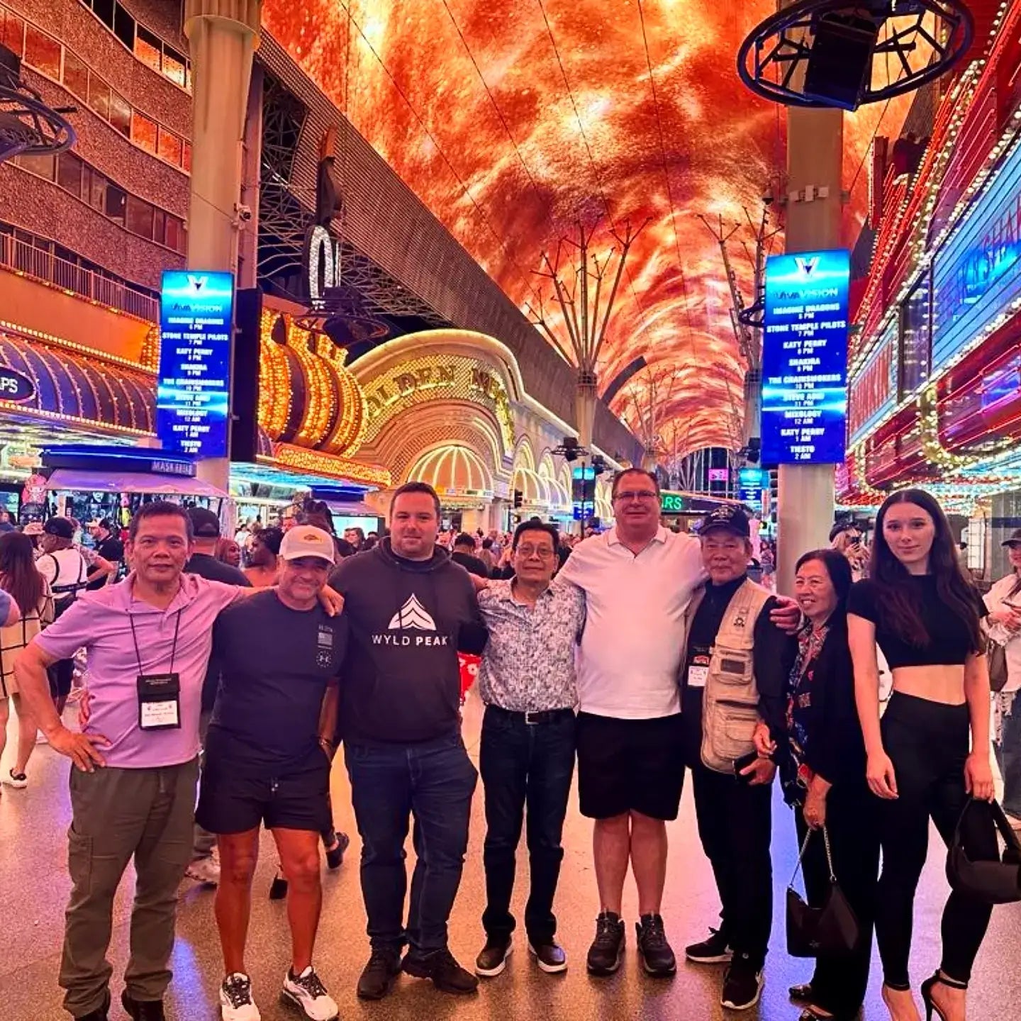 Hayden from Wyld Peak with Bruce from SOG Collectibles, MACV SOG veterans, and ARVN veterans on Fremont Street.