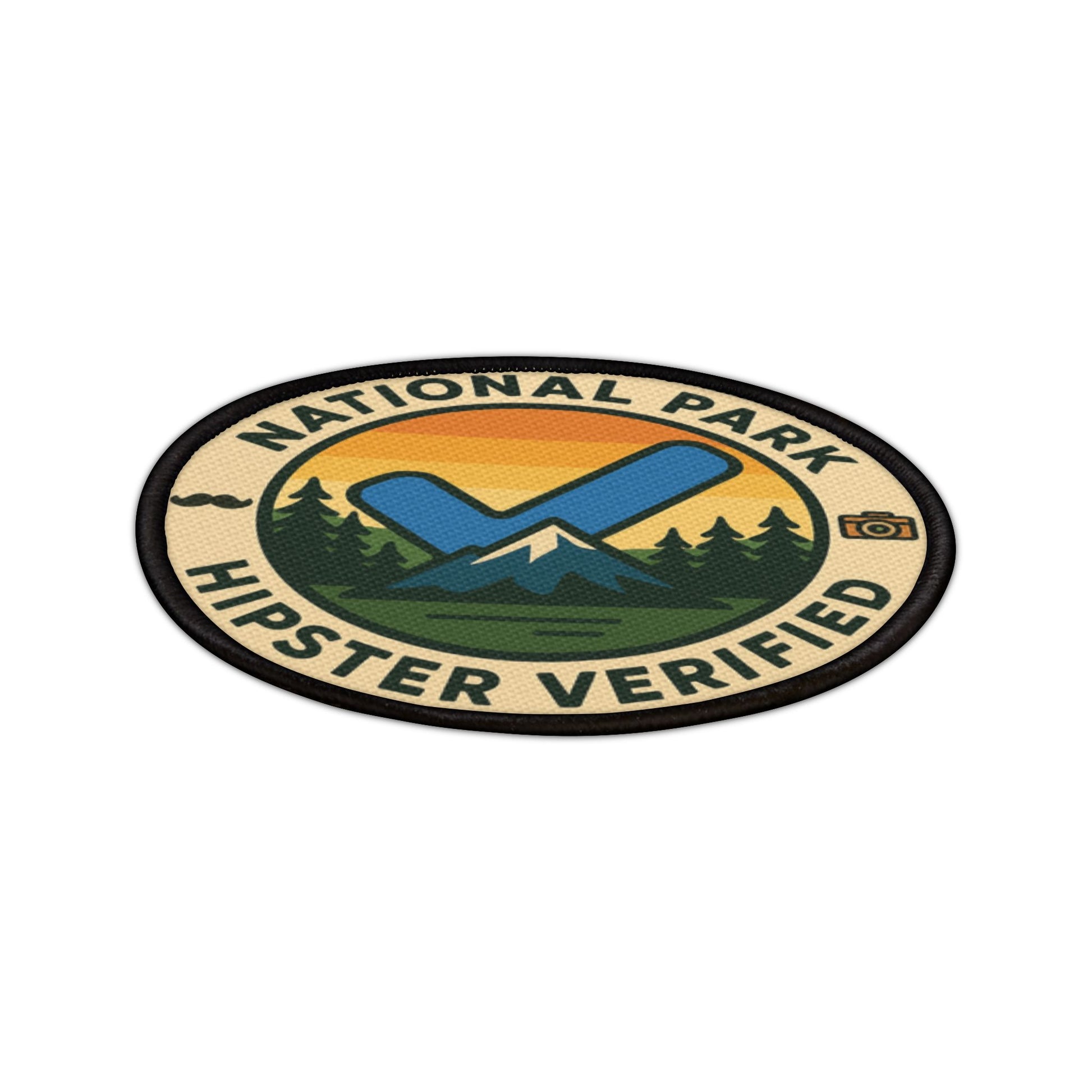 Wyld Peak Funny National Park Patch Hipster Verified angled view on white background.