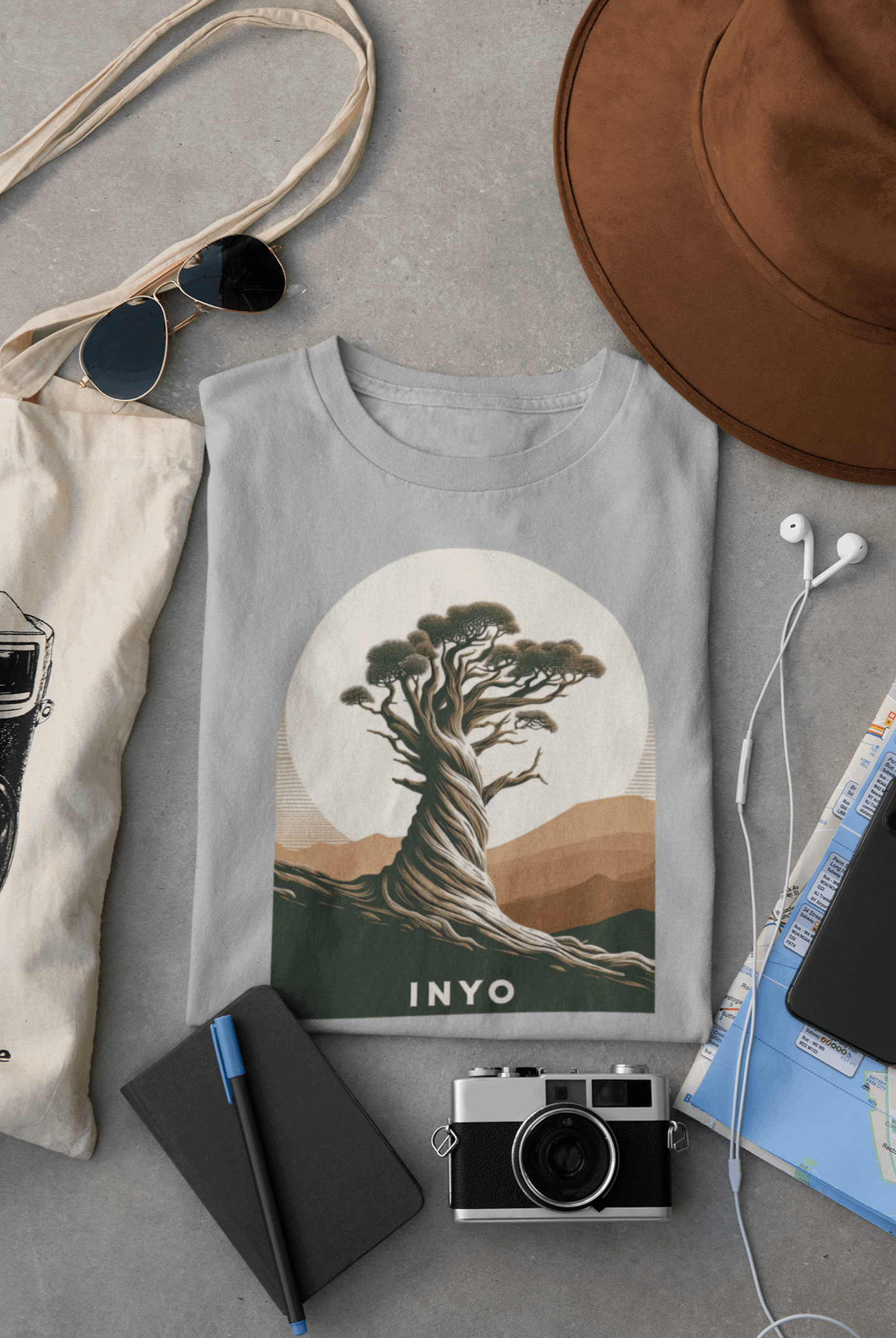 Inyo National Forest Bristlecone Pines tee in grey laid flat