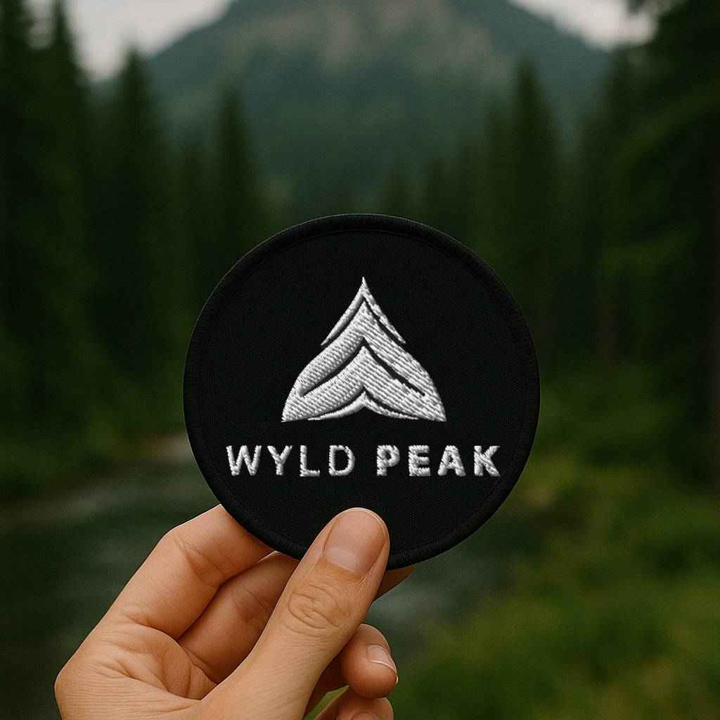 Wyld Peak Adventure Patch – Eco-Friendly Iron-On, Sew-On, or Pin Patch for Backpacks & Jackets