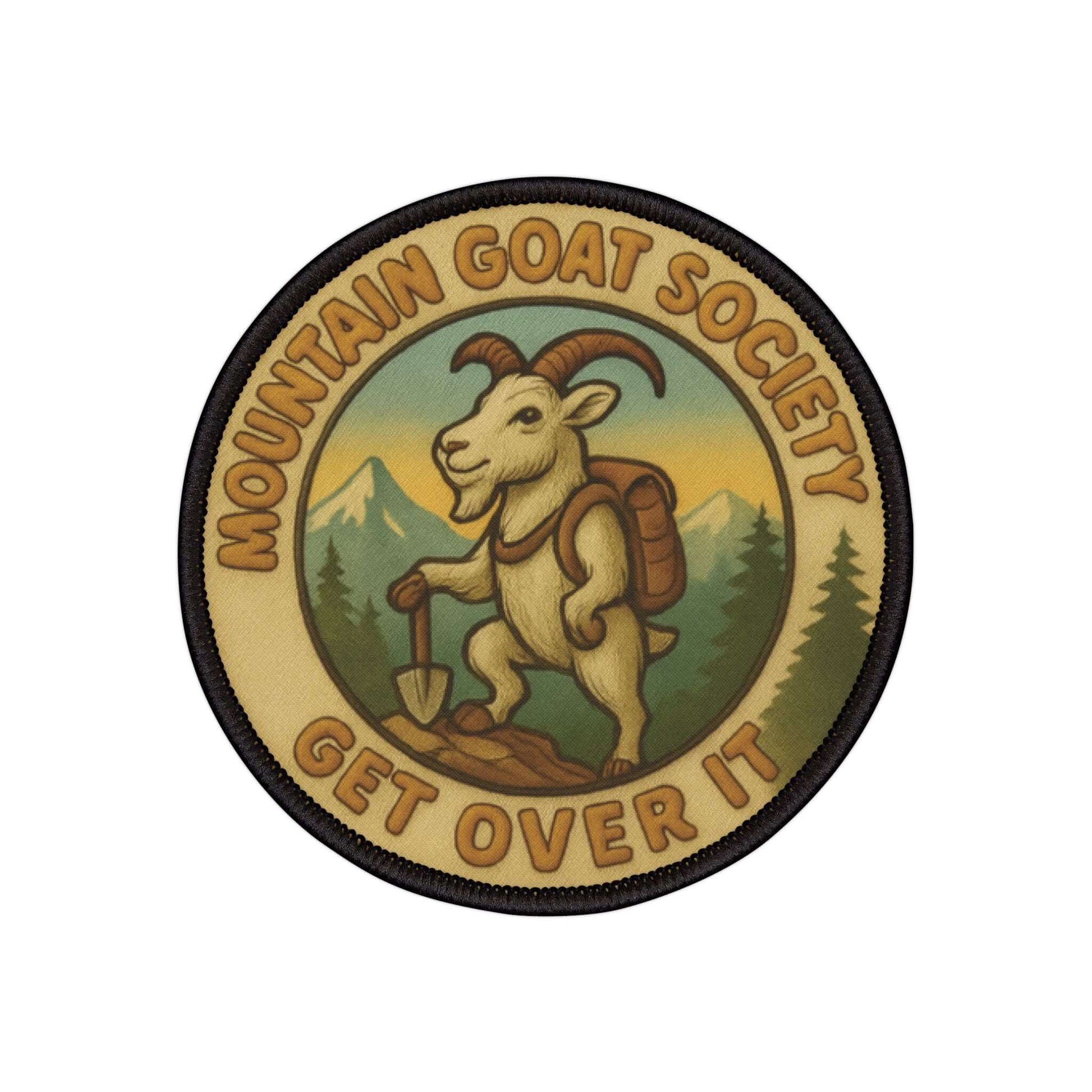Mountain Goat Society patch displayed on a white background, crisp and detailed stitched finish