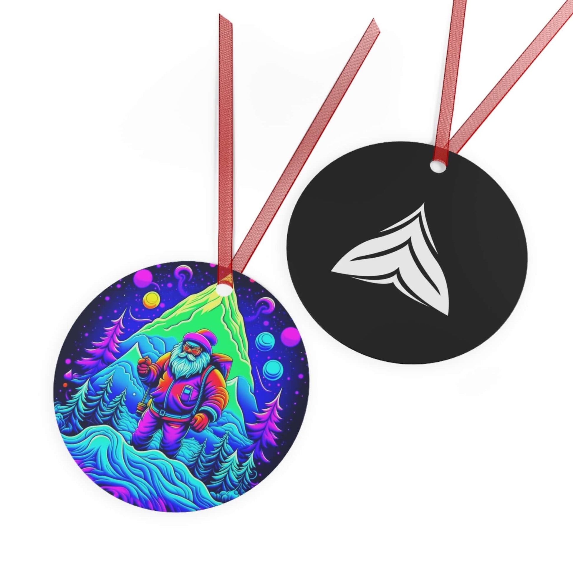 Wyld Peak psychedelic Santa ornament shown front and back with a white background.