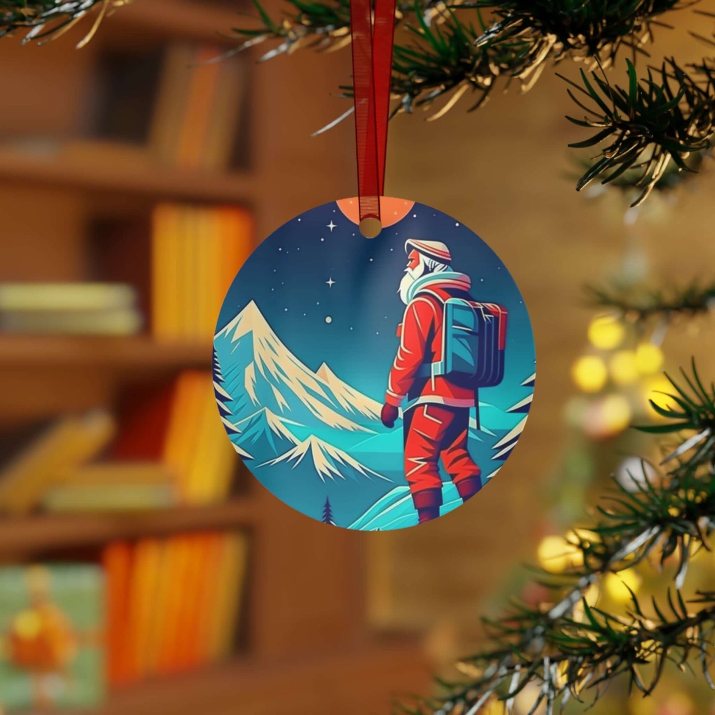 Wyld Peak aluminum Christmas ornament featuring Santa in a festive design.