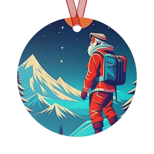 Front view of Wyld Peak Santa aluminum ornament on a white background.