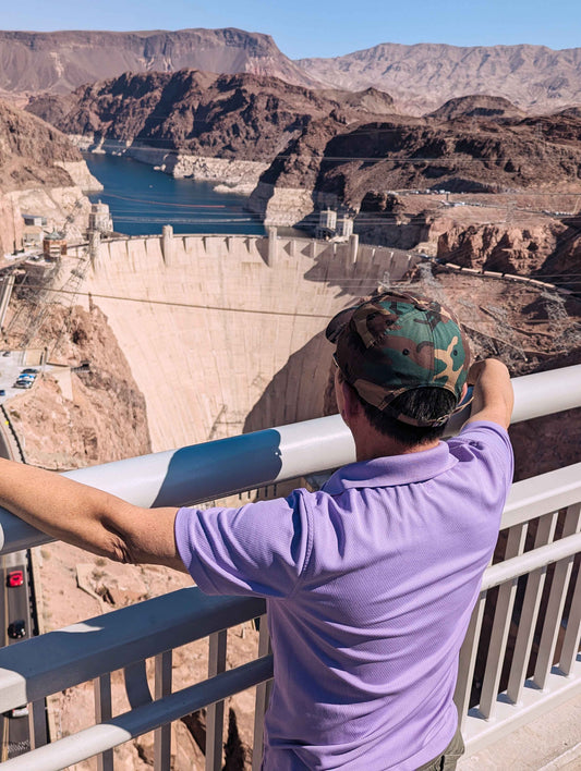 Special forces veteran in a Wyld Peak signature cap overlooking Hoover Dam in Nevada.