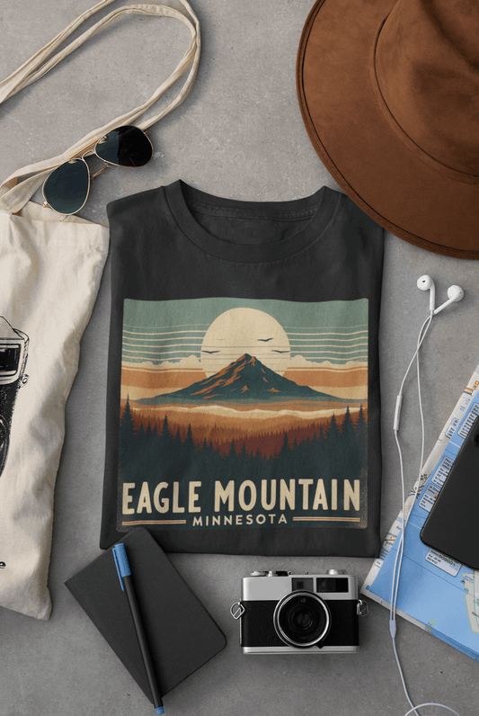 Wyld Peak Eagle Mountain unisex organic cotton tee in black laid flat