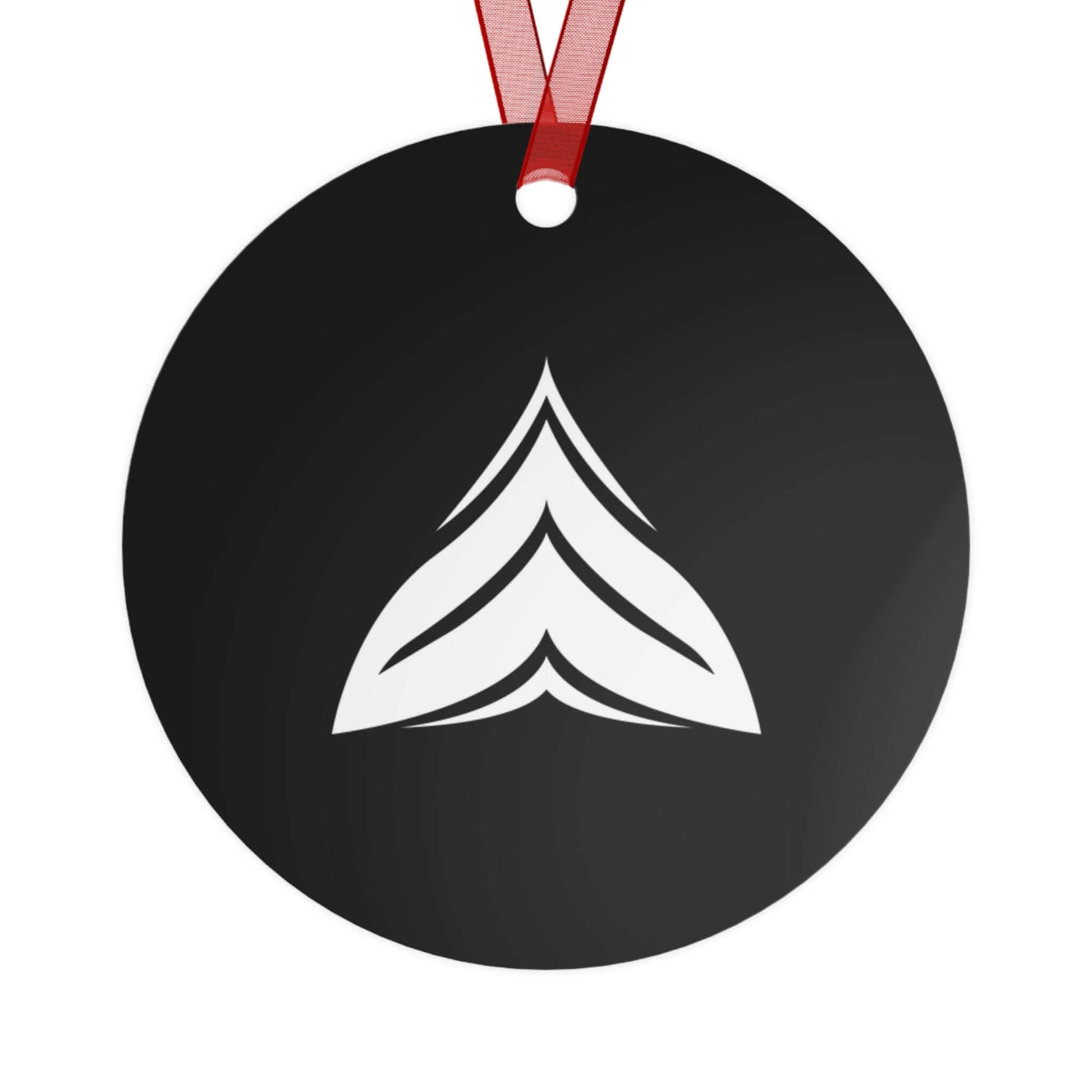 Back of Wyld Peak trippy Santa aluminum ornament with a white background.
