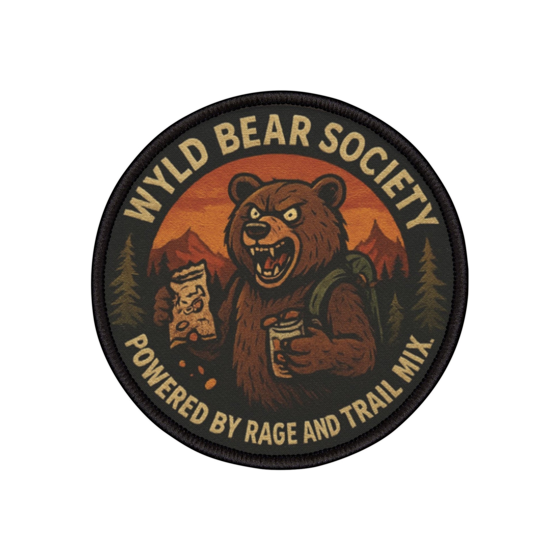 Wyld Bear Society patch displayed on a white background, clean view of detailed embroidery and stitching