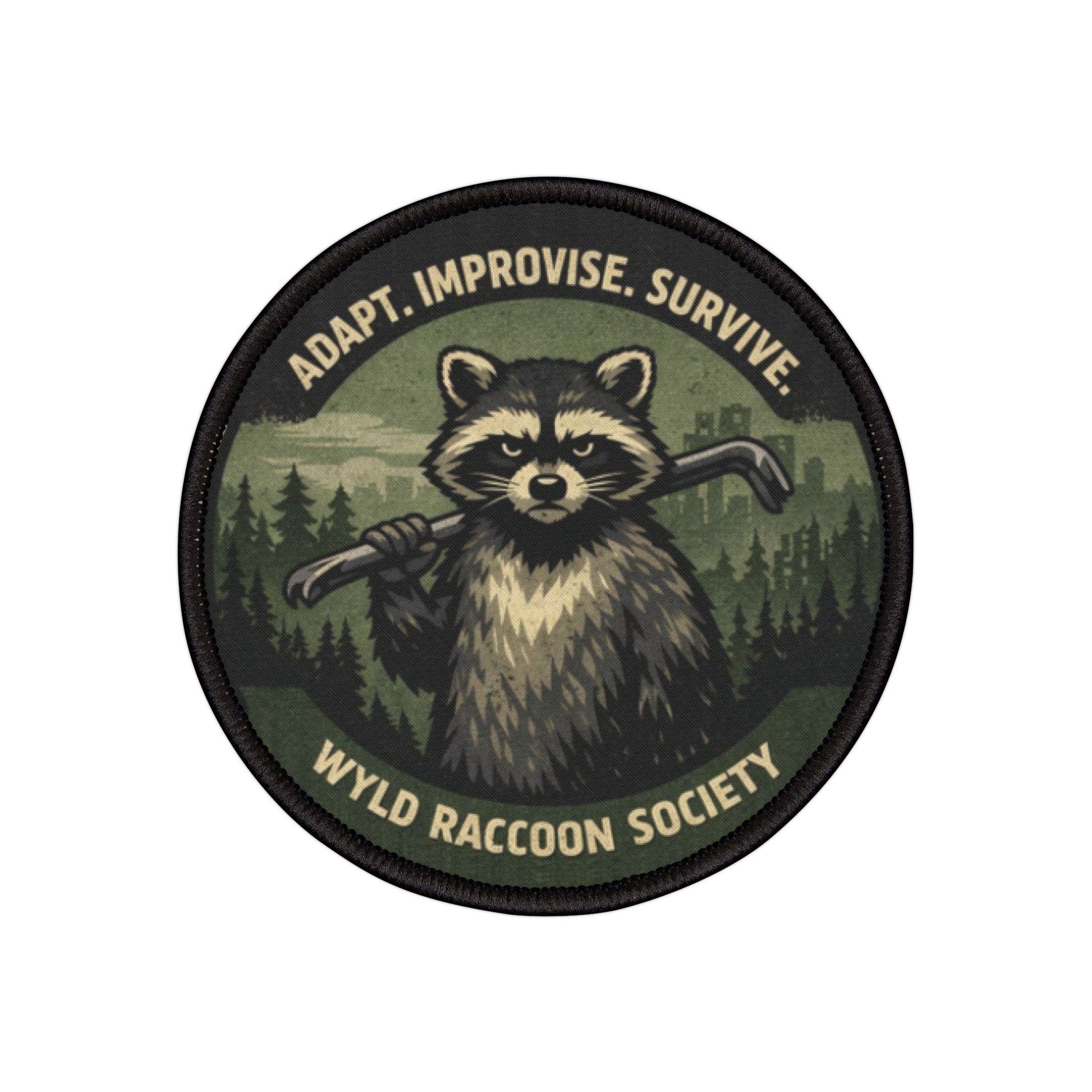 Wyld Raccoon Society patch displayed on a white background, clean view