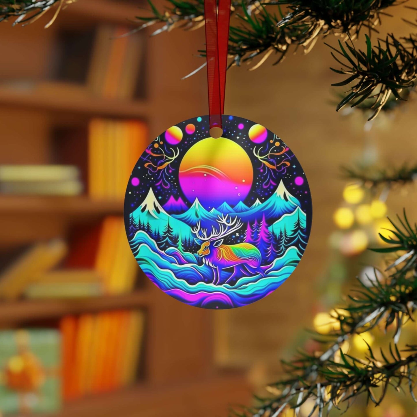 Wyld Peak aluminum Christmas ornament displayed in a holiday home setting.