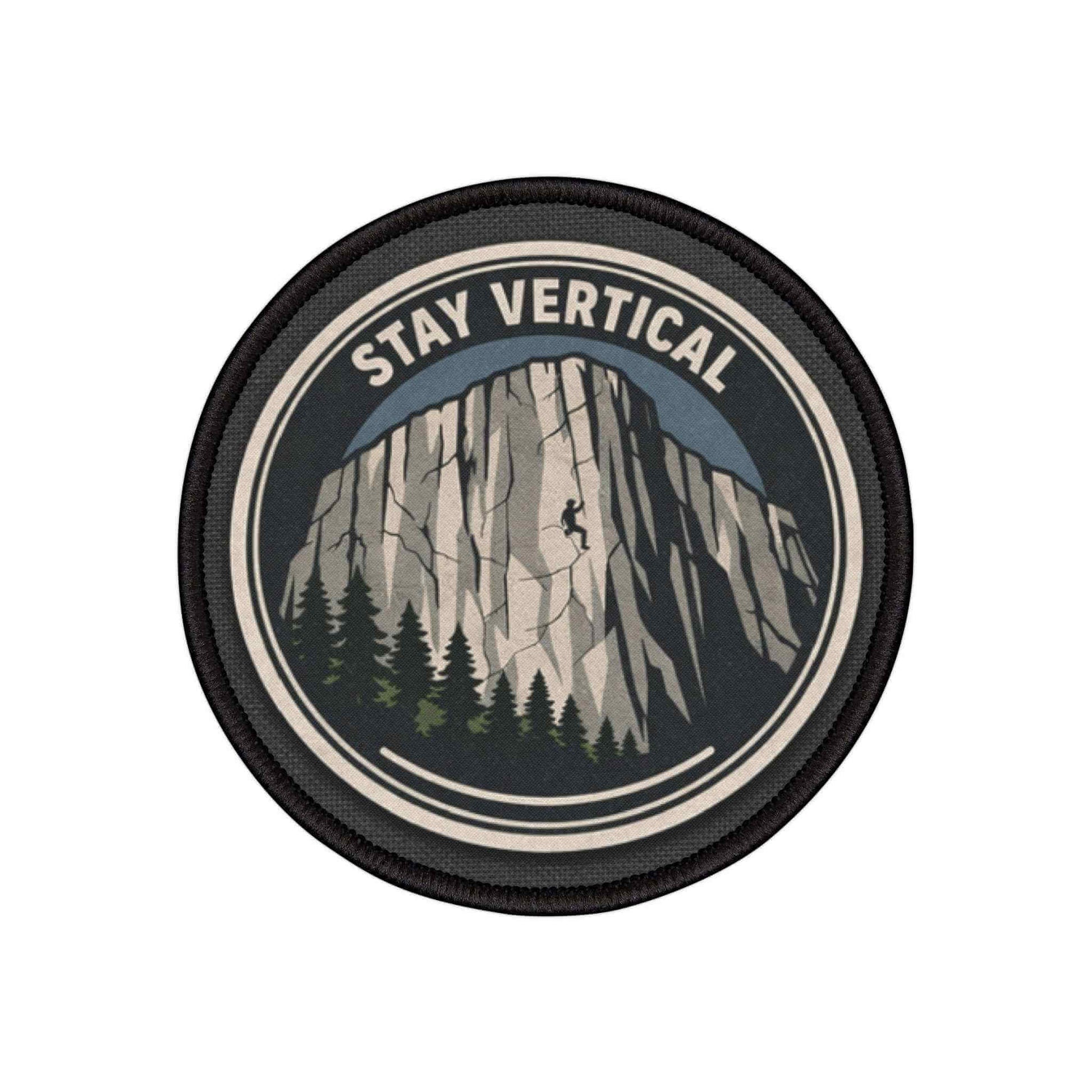 Yosemite Stay Vertical patch displayed on a white background, clean stitched lettering with mountain influence