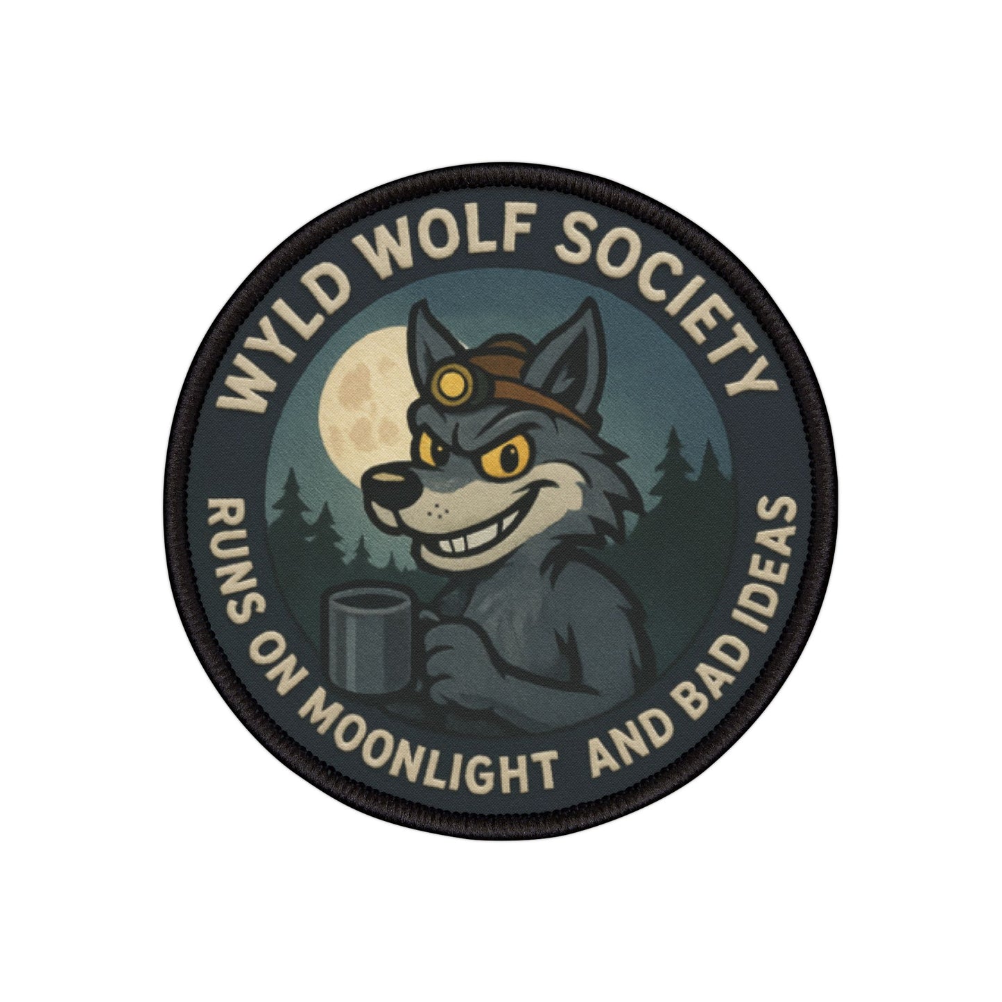 Wyld Wolf Society patch displayed on a white background, clean with sharp stitched detail