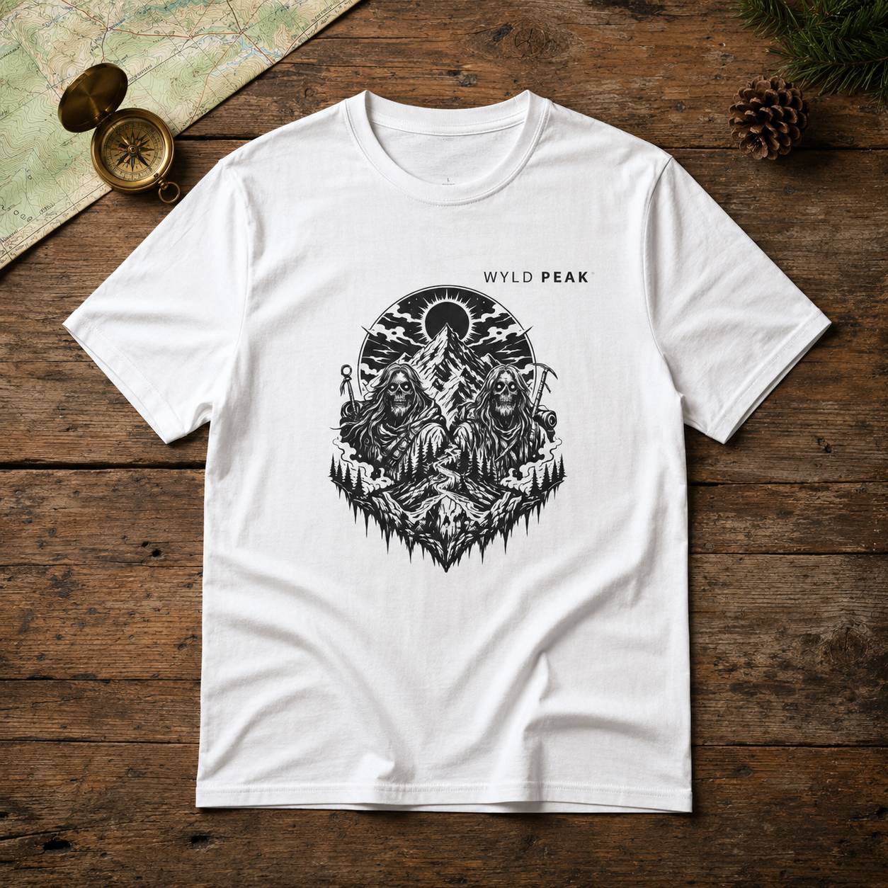 Skeleton Hiking Shirt - Gothic Mountain Adventure Tee
