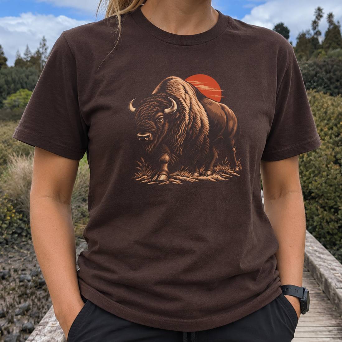 Yellowstone Bison Sunset Graphic T-Shirt