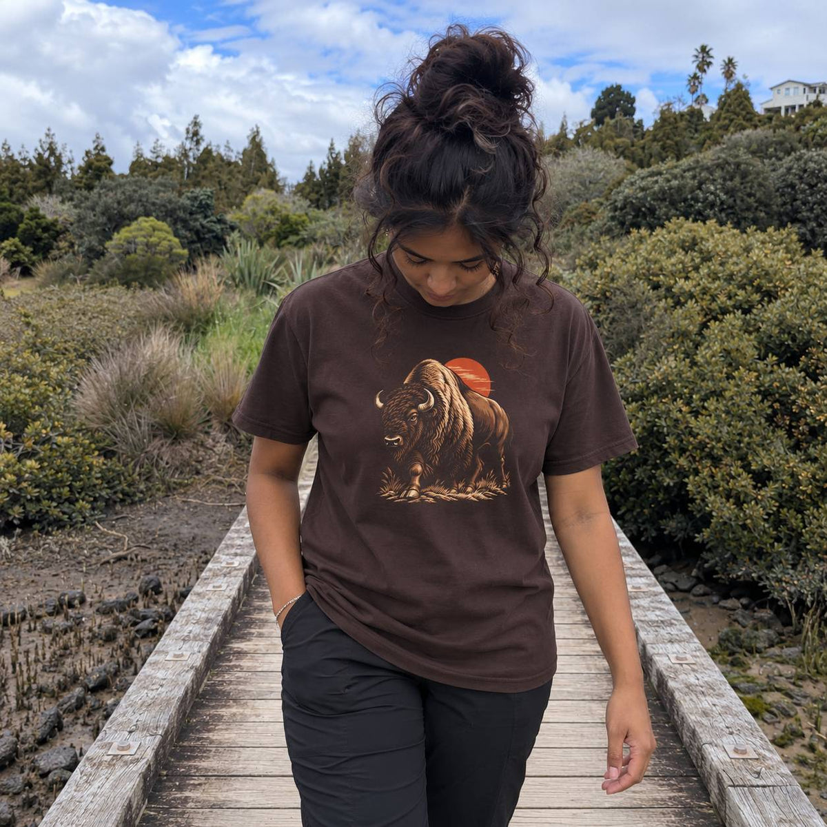 Yellowstone Bison Sunset Graphic T-Shirt